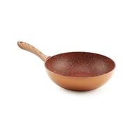 JML Copper Stone Wok Non Stick - Durable 28cm Stainless Steel Wok with Aluminium Core, Suitable for Gas, Induction, Electric and Ceramic Hobs - Dynamic Heat Distribution and Wood-Effect Handle