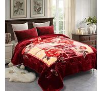 JML Fleece Blanket King Size, Heavy Korean Mink Blanket 85 X 95 Inches- 9 Lbs, Single Ply, Soft and Warm, Thick Raschel Printed Mink Blanket for Autumn,Winter,Bed,Home,Gifts, Burgundy Flower
