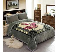 JML Fleece Blanket, Plush Blanket King Size 85" x 93", 10 Pounds Heavy Korean Style Mink Blanket - Silky Soft and Warm, 2 Ply A&B Printed Raschel Bed Blanket, Grey Green Rose