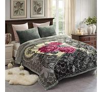 JML Fleece Blanket, Plush Blanket King Size 85" x 93", 10 Pounds Heavy Korean Style Mink Blanket - Silky Soft and Warm, 2 Ply A&B Printed Raschel Bed Blanket, Grey Red Floral