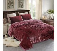 JML, Korean Style Fleece Blanket, King Size (87 x 94 inches), 10 lbs, Soft and Warm Raschel Blanket, 2 Layers, Printed and Embossed on Both Sides (Floral and Branch Pattern Woodrose)