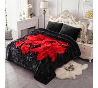 JML Korean Style Mink Blanket King Size 85" x93", 10 Pounds Plush Fleece Blanket, 2 Ply A&B Printed, Silky Soft and Warm Raschel Bed Blanket for Winter (Black Flowers)