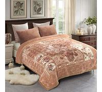 JML Korean Style Mink Velvet Fleece Blanket, 10 Pounds Heavy Plush Soft Winter Blanket, Khaki Floral