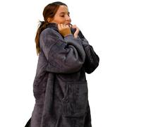 JML Oversized Hoodie Blanket - Reversible Plush Fleece Wearable Throw with Sleeves and Pockets, Comfy Sherpa Hooded Sweatshirt, Ideal Birthday Present for Women, Men and Kids, Plaid Comfort Black