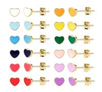 JMLOON 12 Pairs Enamel Flat Back Stud Earrings Surgical Stainless Steel Round Heart Star Square Hexagon Screw Back Stud Earrings, 6mm, Stainless Steel, No Gemstone