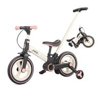 JMMD Balance Bike with Training Wheels and Pedals, Kids Push Bike with Adjustable Push Handle, Fun and Safe Toddler Tricycle for Boys and Girls with Brakes & Kickstand, Age18 Months-5 Years, Pink