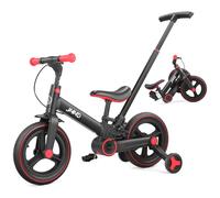 JMMD Balance Bike with Training Wheels and Pedals, Kids Push Bike with Adjustable Push Handle, Fun and Safe Toddler Tricycle for Boys and Girls with Brakes & Kickstand, Age18 Months-5 Years, Black