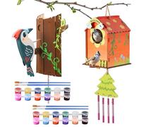 JMMICO Paint Your Own BirdHouses, Wooden Painting Crafts Kits for Kids, Wooden Woodpecker Doorbell & DIY Bird House for Outside, Arts and Crafts for Kids Ages 8-12, Gifts for 8-12 Year Old Girls Boys
