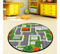 JMMSP Kids Car Road Play Rug, City Life Design, Great For Playing With Cars And Toys, Durable And Safe Playmat For Nursery Room Playroom Bedroom Decor(Size:140x140cm,Color:#3)
