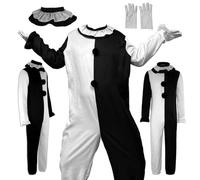 JMOBEU Terrifier Cosplay Costume Jumpsuit Outfit Black White Bodysuit Full Set Halloween With Mask(xiaochou/M)