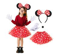 JMOCD Mouse Costume for Girls,4Pcs Minnie Fancy Dress Up Costume wit Red Tutu Skirt,Mouse Ears Bow Headbands,White Gloves,Nose,Carnival Mouse Costumes for Christmas Halloween Carnival Party Cosplay