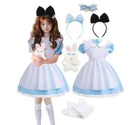 JMOCD Princess Costumes for Girls, Wonderland Fancy Dress Up Costume Set,Wonderland Dresses Costume Set with Hairband for Girls for Book Day Carnival Party Halloween Cosplay (110)