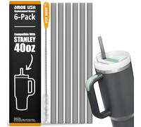 Jmoe USA 12" Straws for Stanley 40oz and 30oz Adventure Quencher FlowState H2.0 | Replacement Plastic Straws for Stanley 40oz Tumbler | 6-Pack Includes Cleaning Brush | Food Grade & BPA Free (Black)