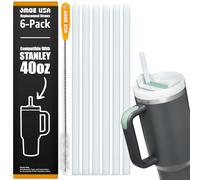 Jmoe USA 12" Straws for Stanley 40oz and 30oz Adventure Quencher FlowState H2.0 | Replacement Plastic Straws for Stanley 40oz Tumbler | 6-Pack Includes Cleaning Brush | Food Grade & BPA Free (White)