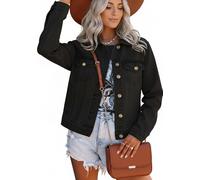 JMOJO Black Jacket Women - 100% Cotton Trucker Casual Ladies Denim Jackets in Regular Fit & Plus Sizes with Waist Adjuster - Jackets for Women UK - Perfect for Beach Party Picnic Outing