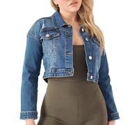 JMOJO Denim Cropped Jackets - Trucker Style Womens Denim Jackets in Regular Fit & Plus Sizes - Perfect for Outdoor Beach Picnic - Casual Summer Jackets for Women UK with Chest Pockets & Pointed Collar