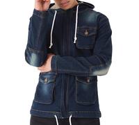 JMOJO - Denim Jacket Mens - Classic Trucker Hooded Mens Denim Jackets - Western Style Regular Fit Jean Jackets Men With Adjustable Hood - Long Sleeves Mens Jacket Smart Casual - Zip Up Jeans Jacket