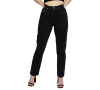 JMOJO Mom Jeans - Relax Fit Straight Leg Style Ladies Stretch Pants with Internal Waist Adjuster - High Waisted - Ladies Jeans Black