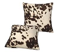 Jmorco Brown Cowhide Throw Pillow Cushion Covers, Premium Soft Square Decorative Throw Pillow For Sofa Bedroom Car, Set Of 2 12"X12"