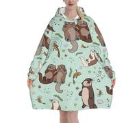 Jmorco Cartoon Cute Otter Blanket Hoodie Oversized Wearable Hooded Blanket Warm Throw Blanket Sweatshirt For Women Men Teens 320g Flannel