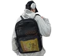 JMORCO Clear Backpack Summer Semi-transparent Travel Rucksack Large Capacity College Knapsack See Through Mesh Backpacks(Black)