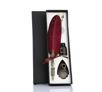JMORCO Dip Pen Calligraphy Feather Dip Pen With 2 Nib Set Quill Fountain Writing Creative Vintage Stationery Classic Texture Box(Red)