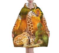 Jmorco Giraffe And Sunflower Blanket Hoodie Oversized Wearable Hooded Blanket Warm Throw Blanket Sweatshirt For Women Men Teens 280g Flannel