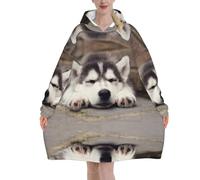 Jmorco Husky Dog Blanket Hoodie Oversized Wearable Hooded Blanket Warm Throw Blanket Sweatshirt For Women Men Teens 280g Flannel