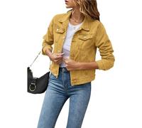 JMORCO Ladies Denim Jackets Women's Denim Jackets Female Casual Long Sleeve Lapel Solid Button Down Chest Pocket Slim(Yellow,L)