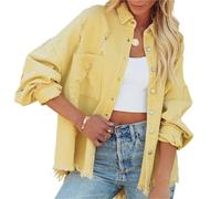 JMORCO Ladies Denim Jackets Women's Sweet Color Denim Jacket Spring Autumn Lapel Long Sleeves(Lemon yellow,L)
