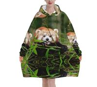 Jmorco Little Red Panda Blanket Hoodie Oversized Wearable Hooded Blanket Warm Throw Blanket Sweatshirt For Women Men Teens 280g Flannel