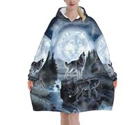 Jmorco Moon Wolf Blanket Hoodie Oversized Wearable Hooded Blanket Warm Throw Blanket Sweatshirt For Women Men Teens 320g Flannel