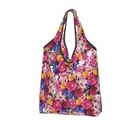 Jmorco Pink Flowers And Golden Roses Large Reusable Foldable Ladies Shopping Bag Eco Tote Handbag Fold Away Shopper Bag