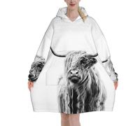Jmorco Portrait Of A Highland Cow Blanket Hoodie Oversized Wearable Hooded Blanket Warm Throw Blanket Sweatshirt For Women Men Teens 280g Flannel