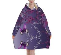 Jmorco Purple Plum Butterfly Blanket Hoodie Oversized Wearable Hooded Blanket Warm Throw Blanket Sweatshirt For Women Men Teens 320g Flannel