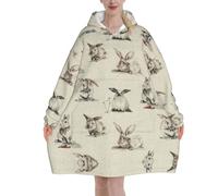 Jmorco Rabbit Background Blanket Hoodie Oversized Wearable Hooded Blanket Warm Throw Blanket Sweatshirt For Women Men Teens 280g Flannel