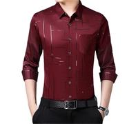 JMORCO Shirts for Men Adult Mens Casual and Fashionable Long Sleeved Printed Shirt Non Ironing Wrinkle Resistant Business Top(Red,XXXL)