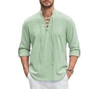 JMORCO Shirts for Men Adult Men's Shirt Medieval Viking Top Cotton Linen Shirts Men Long Sleeved Halloween Costume(Light Green,S)