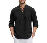 JMORCO Shirts for Men Adult Men's Shirt Medieval Viking Top Cotton Linen Shirts Men Long Sleeved Halloween Costume(Black,S)
