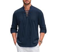 JMORCO Shirts for Men Adult Men's Shirt Medieval Viking Top Cotton Linen Shirts Men Long Sleeved Halloween Costume(Color2,XXXL)