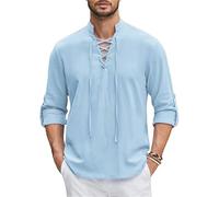 JMORCO Shirts for Men Adult Men's Shirt Medieval Viking Top Cotton Linen Shirts Men Long Sleeved Halloween Costume(Color1,XXXL)