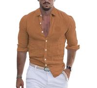 JMORCO Shirts for Men Adult Mens Summer Cotton and Linen Lapel Beach Shirt Long Sleeve Solid Color Holiday Wear Shirts(Orange,4XL)