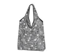 Jmorco Silver Sequin Sparkle Pattern Large Reusable Foldable Ladies Shopping Bag Eco Tote Handbag Fold Away Shopper Bag