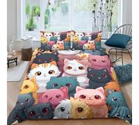 JMORCO Teens, Kids Double Duvet Cover Set, 3D Printing Cute Cat Bedding Sets Double, Soft Microfiber Animals Bedding Quilt Cover Double with Pillow Case