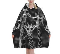 Jmorco Three Giraffe Oversized Wearable Hooded Blanket Sweatshirt - Warm Throw Blanket For Women, Men & Teens - 280g Flannel