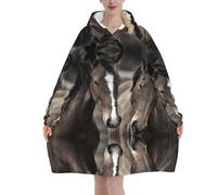 Jmorco Two Horses Blanket Hoodie Oversized Wearable Hooded Blanket Warm Throw Blanket Sweatshirt For Women Men Teens 280g Flannel