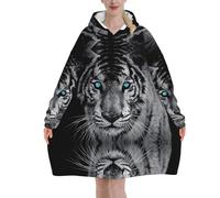 Jmorco White Tiger Blanket Hoodie Oversized Wearable Hooded Blanket Warm Throw Blanket Sweatshirt For Women Men Teens 280g Flannel
