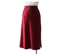 JMORCO Women's Half Slips Black Midi Skirts For Women Waist Elegant Silk Skirt Ladies Solid Women Satin Skirt With Slit On The Side(Red,XL)