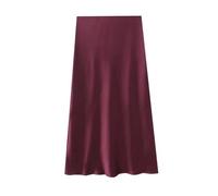 JMORCO Women's Half Slips Women's Satin Midi Skirt Elastic Waisted A-Line Casual Silk Spring Female Chic Long Dress(Burgundy,M)