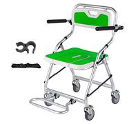 JMOUZHG Commode Chair Foldable Bedside Commode, Portable Bedside Commodes Chair, Bath Shower Chair with Armrests and Wheels, Aluminum Toilet Chair for Handicap Elderly